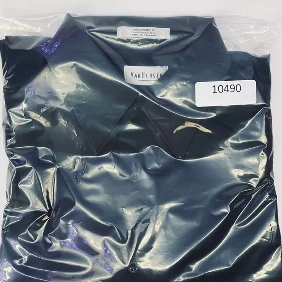 Van Heusen Dress Shirt Mens L 16 32/33 Black Microfiber Long Sleeve Wrinkle Free - Picture 11 of 11